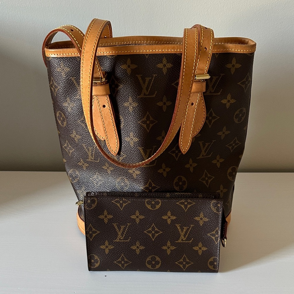 Louis Vuitton Brown Monogram Small Bucket Tote with Tan Accents